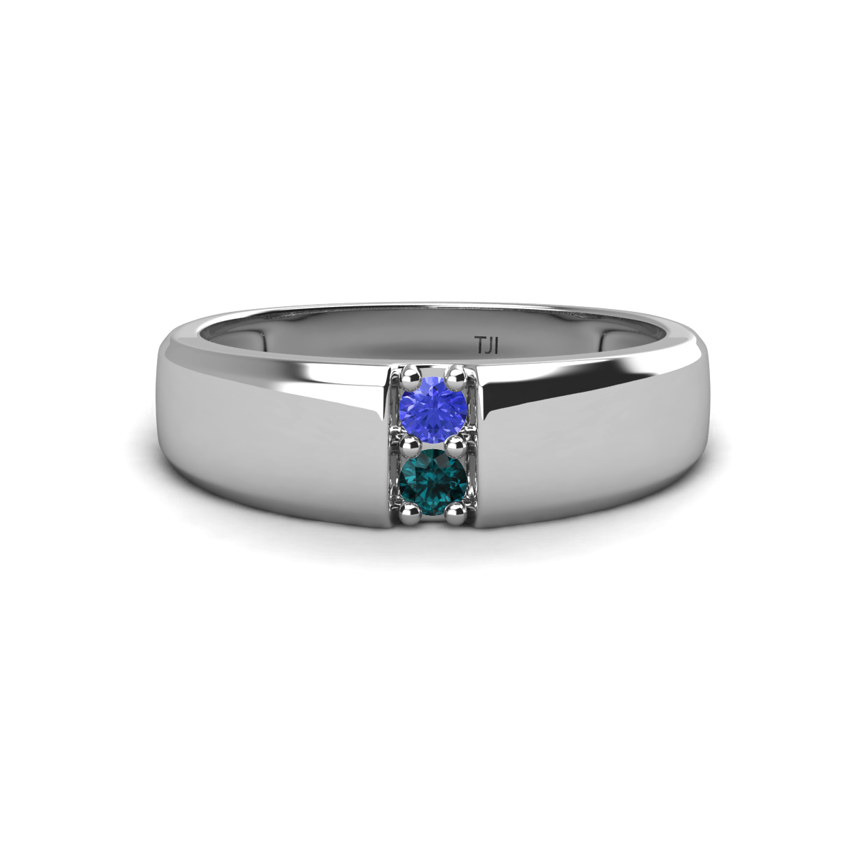 Ethan 3.00 mm Round Tanzanite and London Blue Topaz 2 Stone Men Wedding Ring 