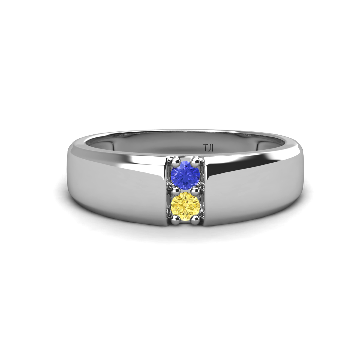 Ethan 3.00 mm Round Tanzanite and Yellow Sapphire 2 Stone Men Wedding Ring 
