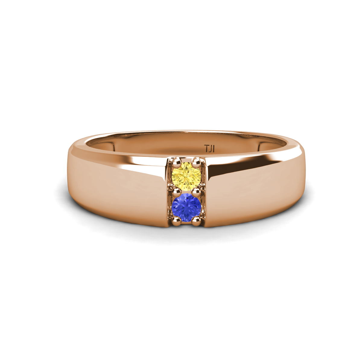 Ethan 3.00 mm Round Yellow Sapphire and Tanzanite 2 Stone Men Wedding Ring 