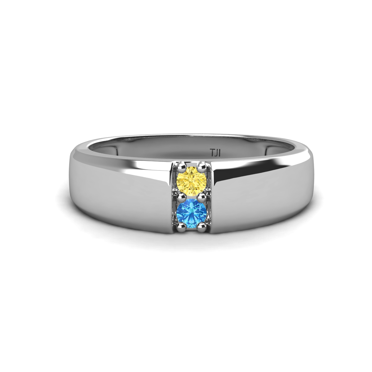 Ethan 3.00 mm Round Yellow Sapphire and Blue Topaz 2 Stone Men Wedding Ring 
