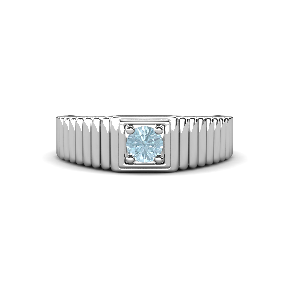 Angelo 0.20 ct Aquamarine Ribbed Shank Solitaire Men Band (7 mm) 