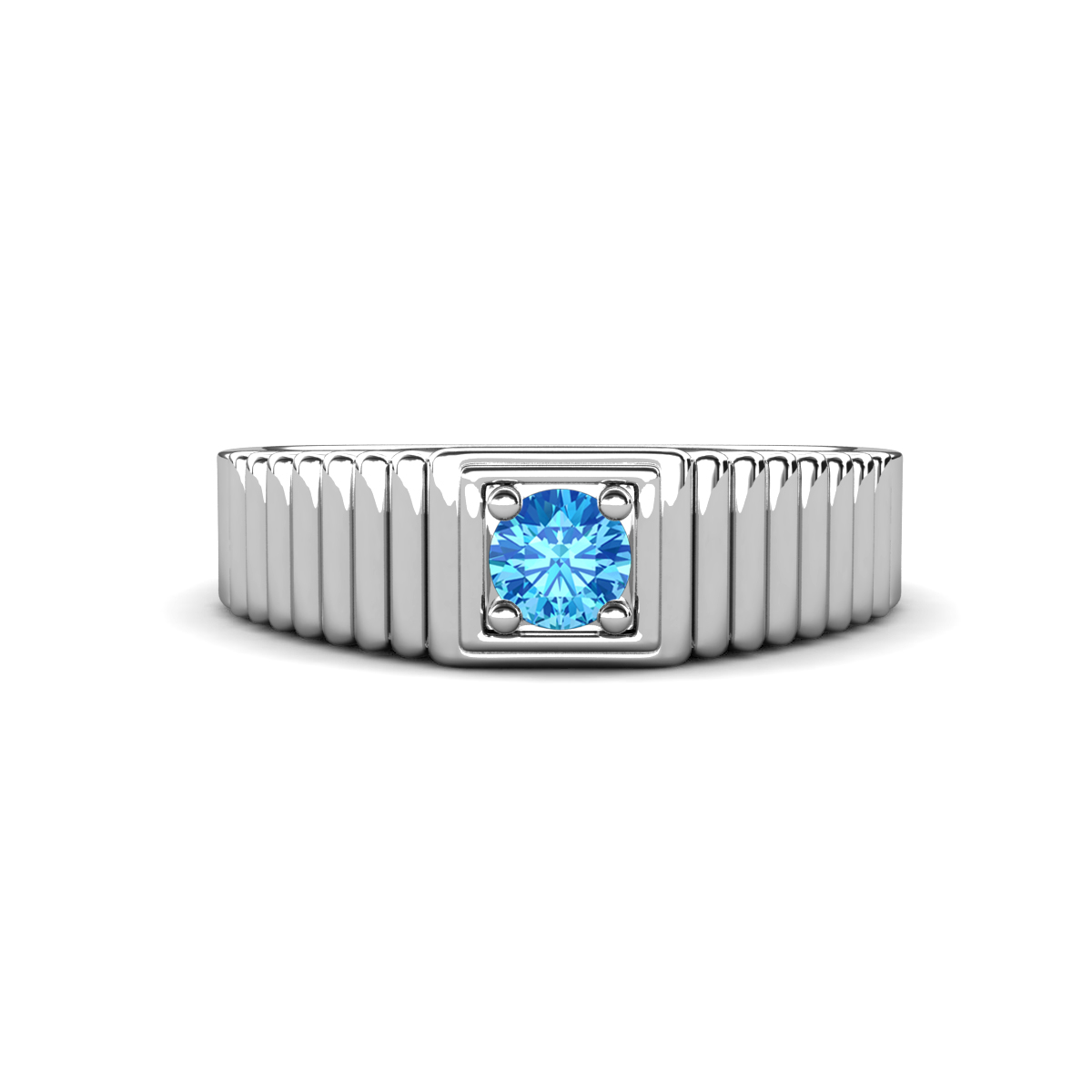Angelo 0.22 ct Blue Topaz Ribbed Shank Solitaire Men Band (7 mm) 