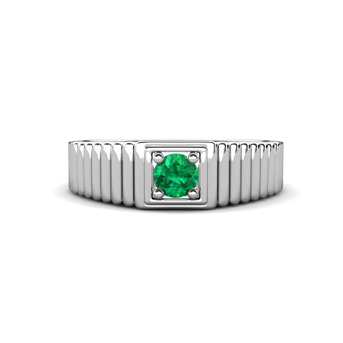Angelo 0.20 ct Emerald Ribbed Shank Solitaire Men Band (7 mm) 