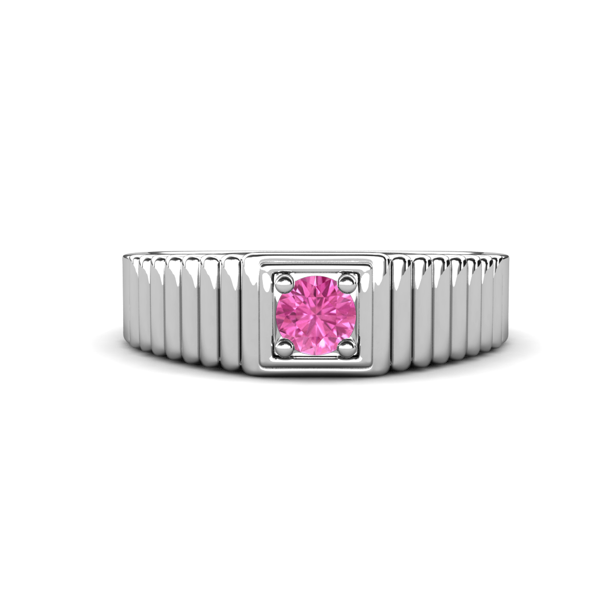 Angelo 0.30 ct Pink Sapphire Ribbed Shank Solitaire Men Band (7 mm) 