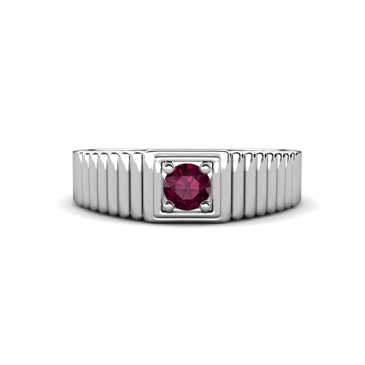 Angelo 0.32 ct Rhodolite Garnet Ribbed Shank Solitaire Men Band (7 mm) 