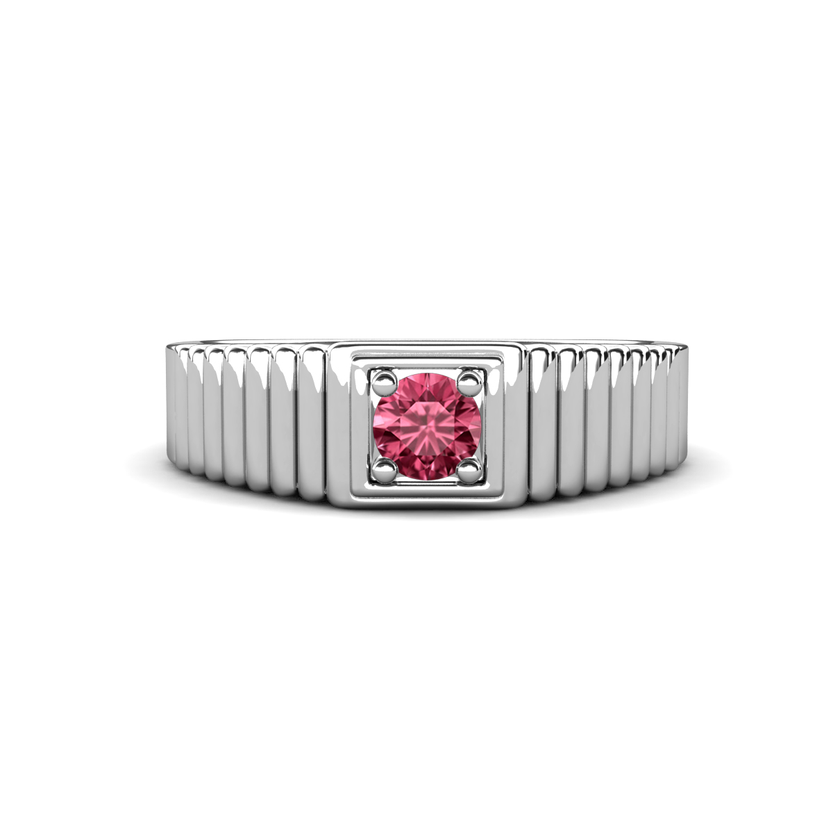 Angelo 0.20 ct Pink Tourmaline Ribbed Shank Solitaire Men Band (7 mm) 