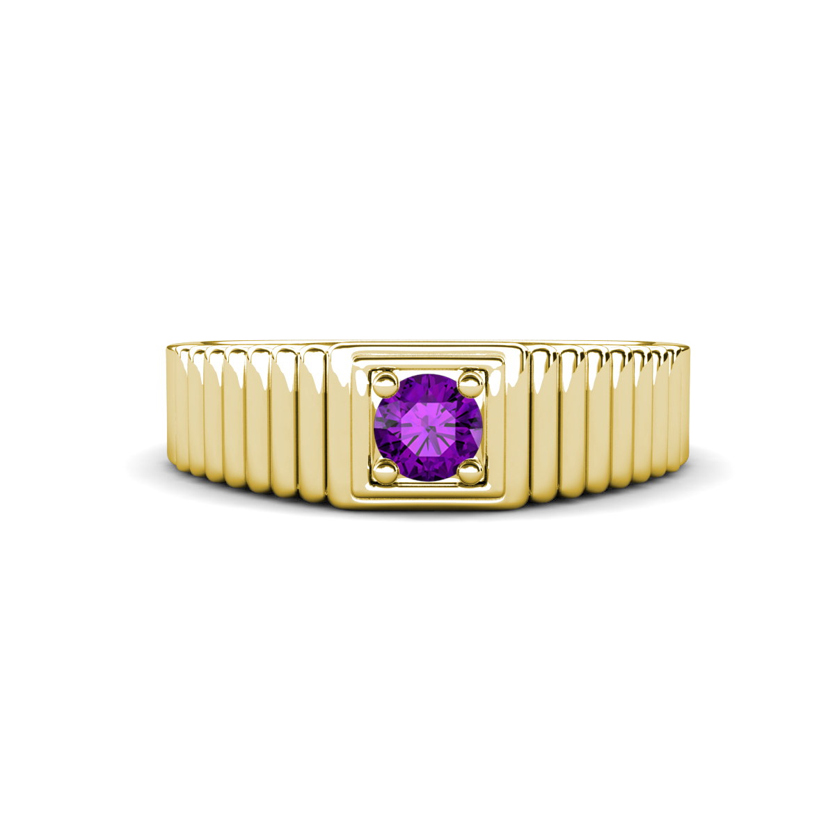 Angelo 0.20 ct Amethyst Ribbed Shank Solitaire Men Band (7 mm) 