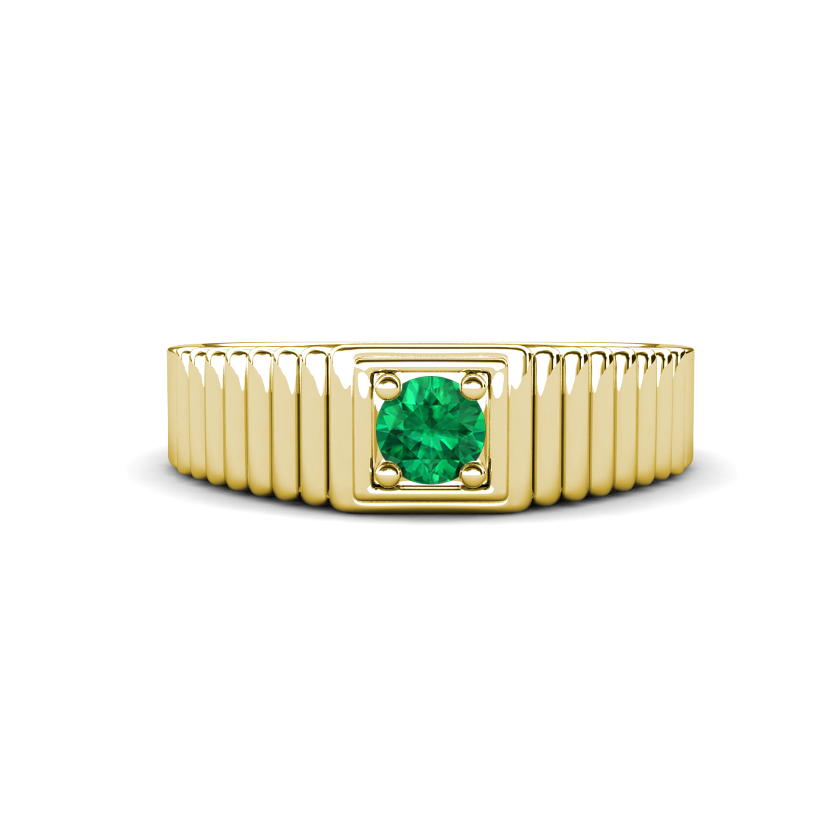 Angelo 0.20 ct Emerald Ribbed Shank Solitaire Men Band (7 mm) 