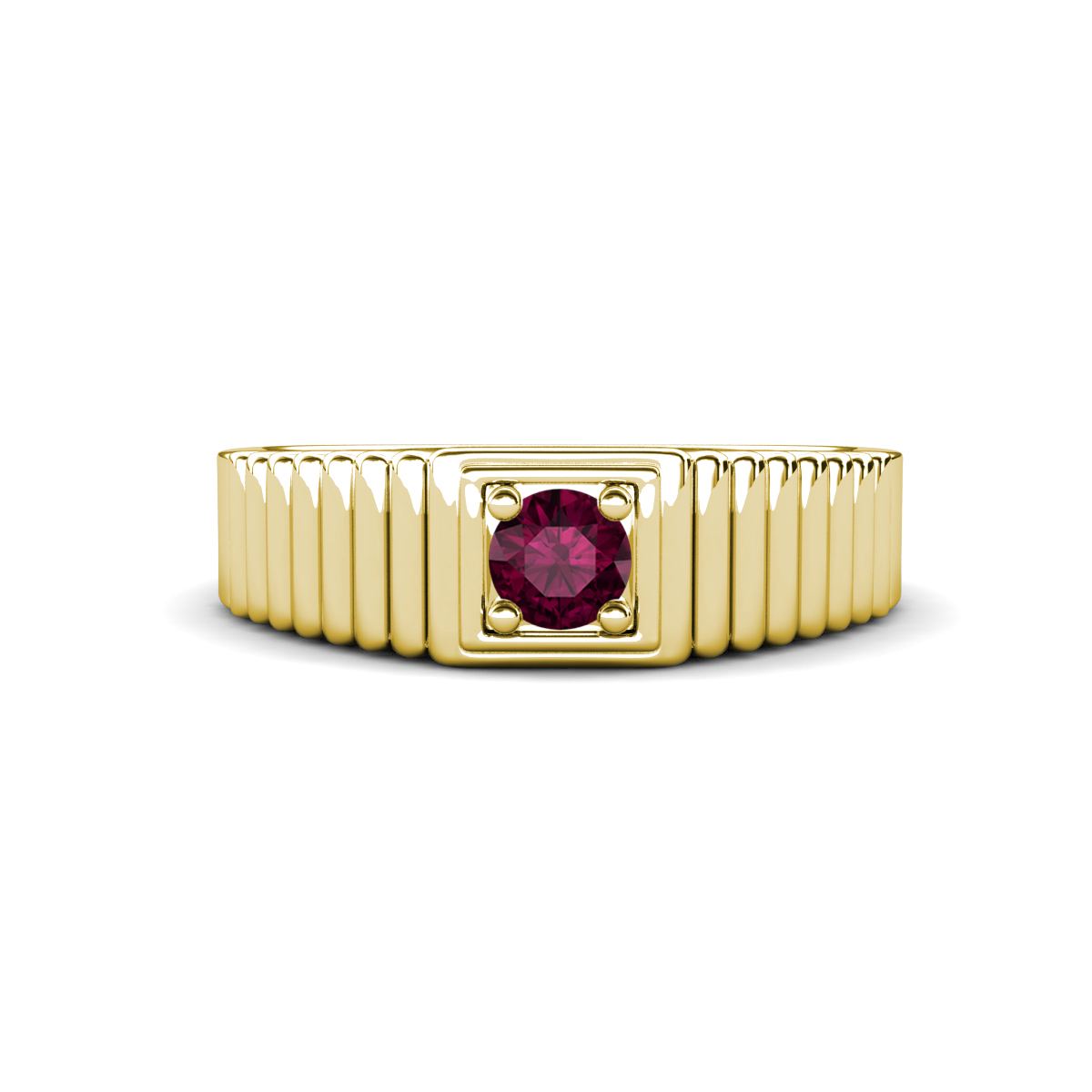 Angelo 0.32 ct Rhodolite Garnet Ribbed Shank Solitaire Men Band (7 mm) 