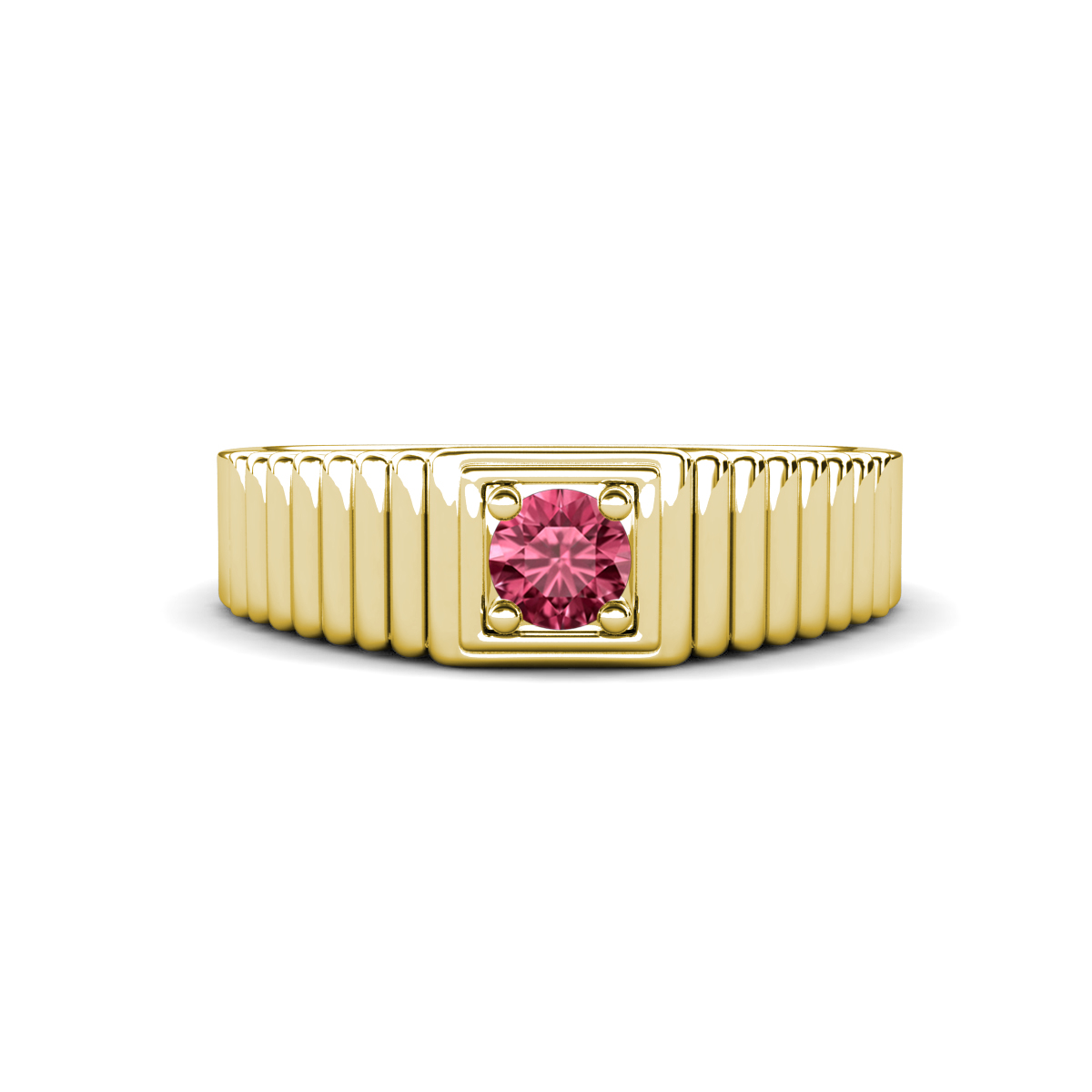 Angelo 0.20 ct Pink Tourmaline Ribbed Shank Solitaire Men Band (7 mm) 