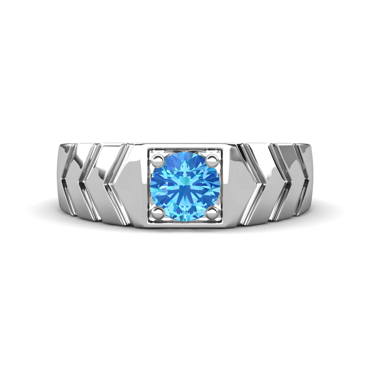 Darius 0.95 ct (6.50 mm) Blue Topaz V Pattern Solitaire Men Band 