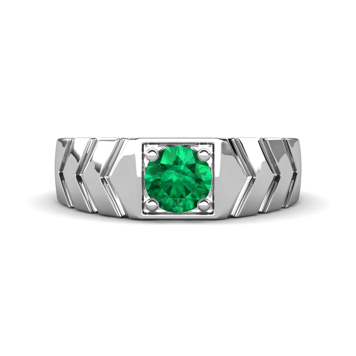 Darius 0.80 ct (6.00 mm) Emerald V Pattern Solitaire Men Band 