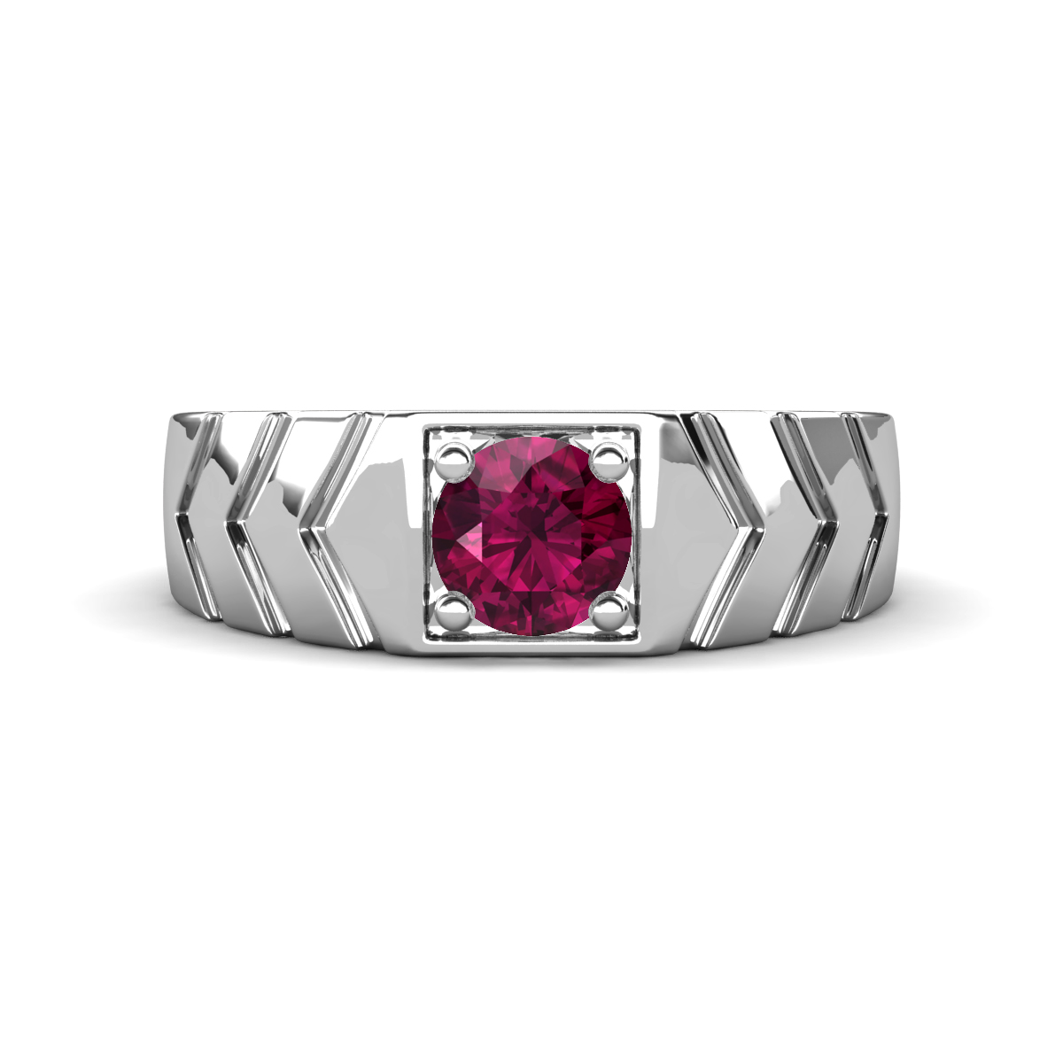 Darius 1.00 ct Rhodolite Garnet V Pattern Solitaire Men Band (6.00 mm) 