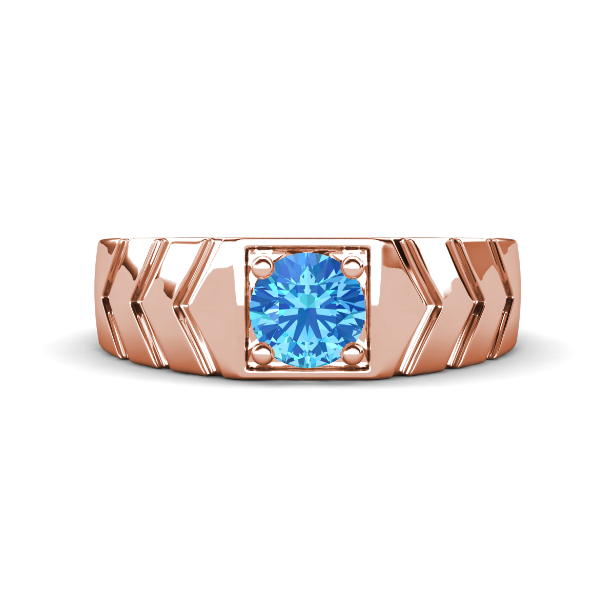 Darius 0.95 ct (6.50 mm) Blue Topaz V Pattern Solitaire Men Band 