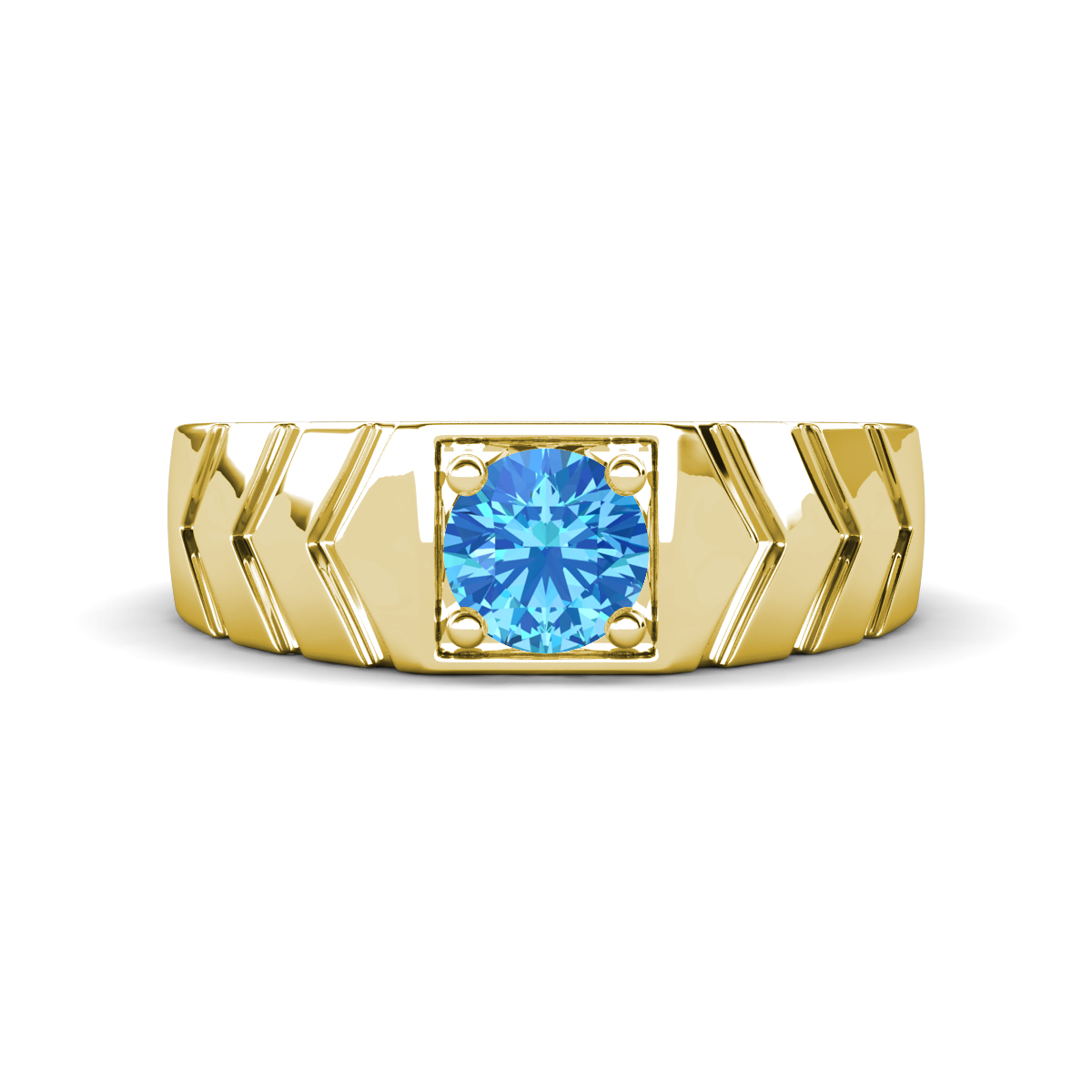 Darius 0.95 ct (6.50 mm) Blue Topaz V Pattern Solitaire Men Band 
