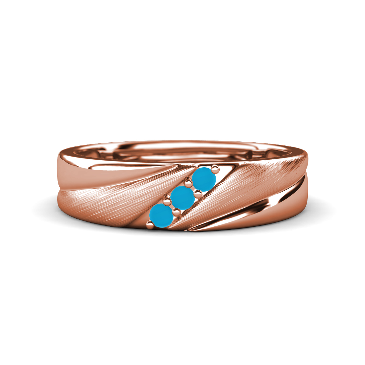 Amani Turquoise Angled Brushed and Polished Finish Men Three Stone Wedding Band (6 mm) 