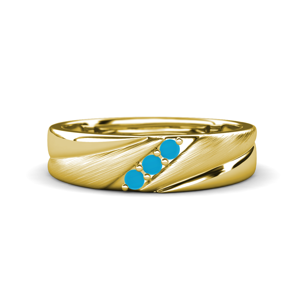Amani Turquoise Angled Brushed and Polished Finish Men Three Stone Wedding Band (6 mm) 
