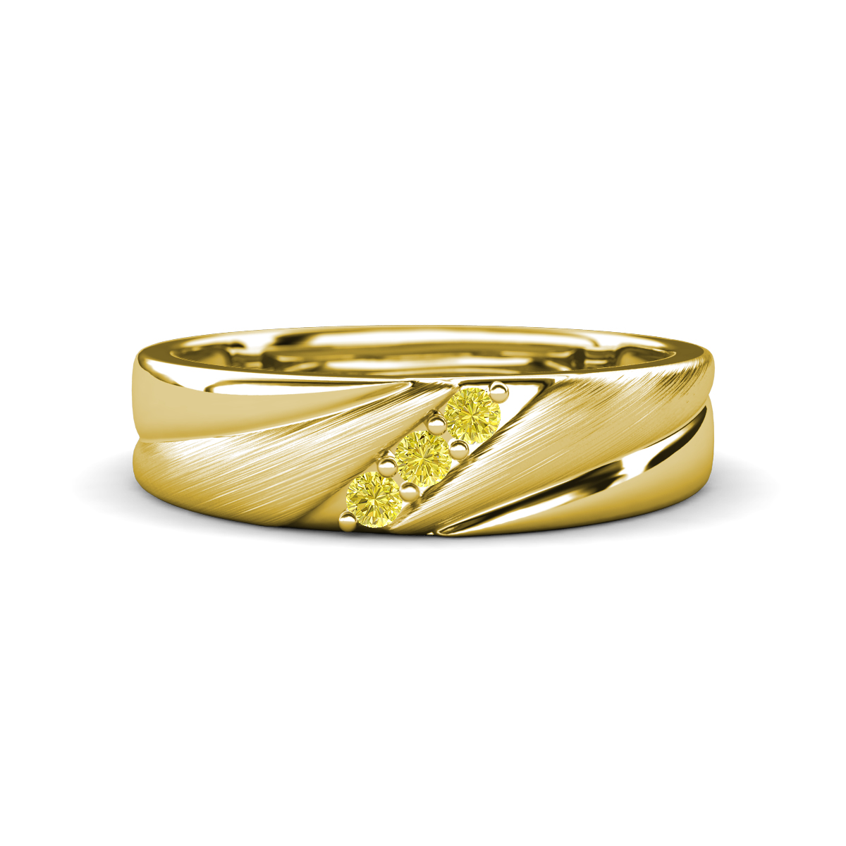Amani Yellow Diamond Angled Brushed and Polished Finish Men Three Stone Wedding Band (6 mm) 