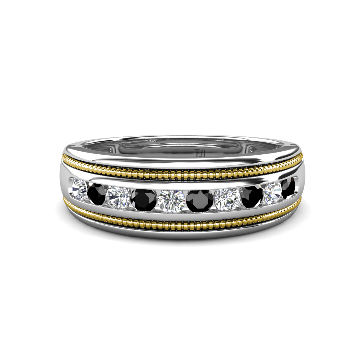 Zaid 0.54 ctw (2.40 mm) Round Lab Grown Diamond and Black Diamond Two Toned and High Polished Edges Men Wedding Band 