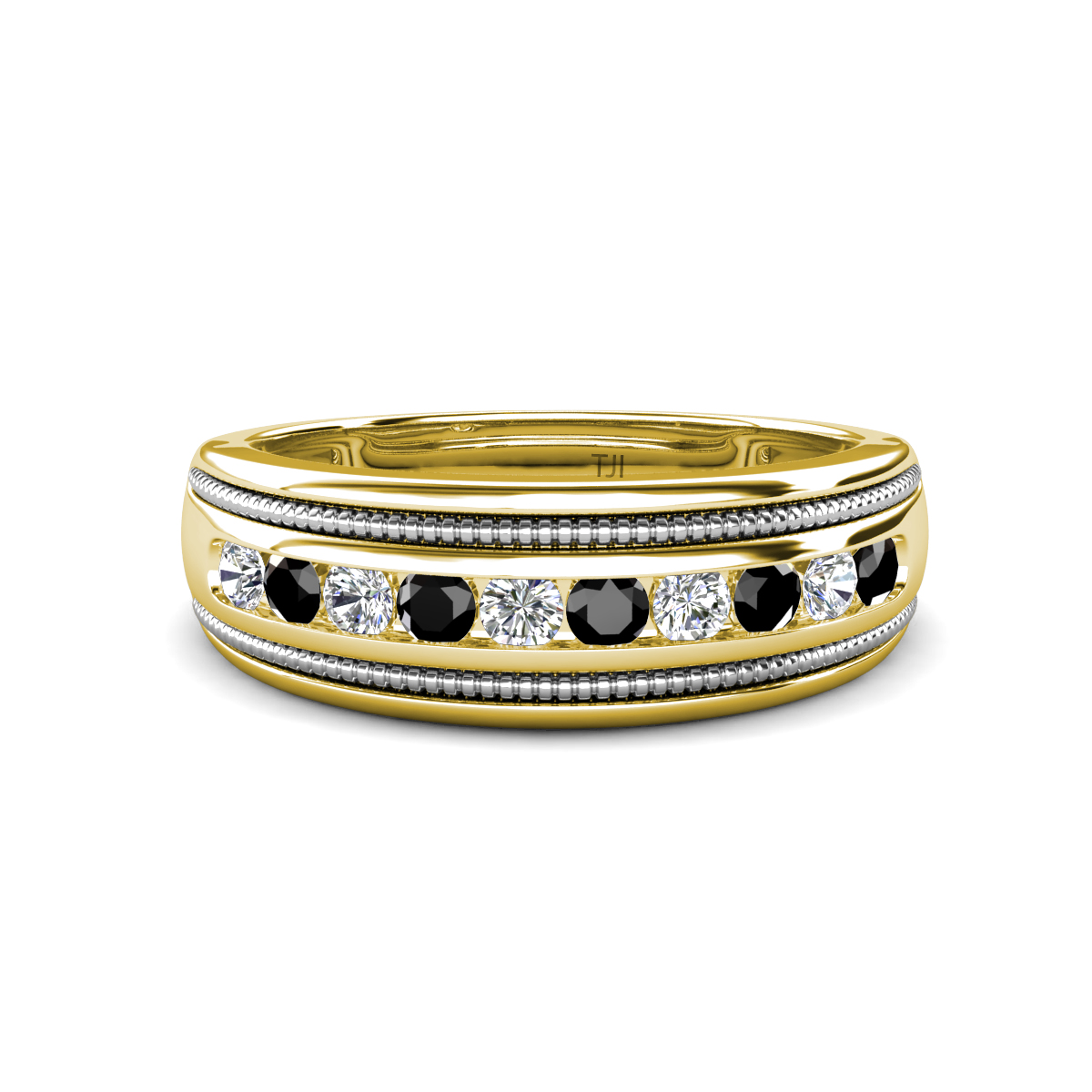 Zaid 0.54 ctw (2.40 mm) Round Lab Grown Diamond and Black Diamond Two Toned and High Polished Edges Men Wedding Band 