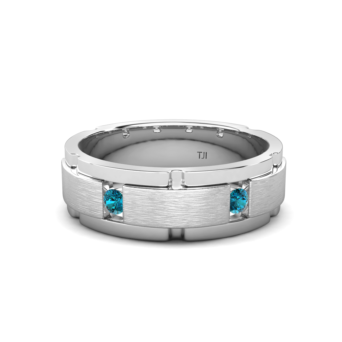 Laken 0.20 ctw Round Blue Diamond Satin Finished Center and Polished Edges with Grooved Lines Men Wedding Band (7 mm) 