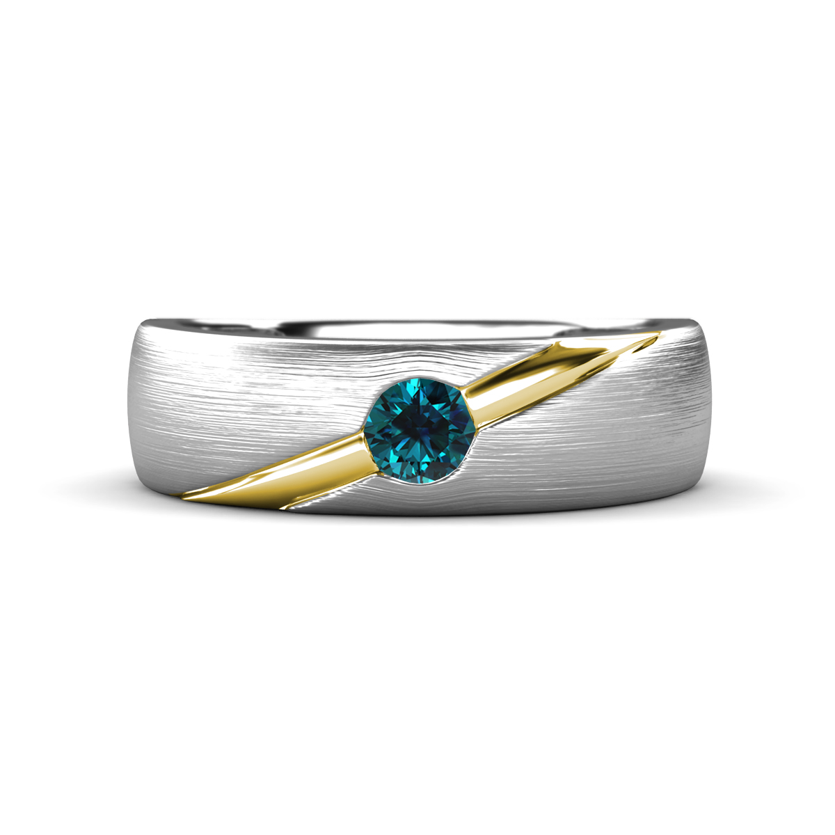 Ekon 1/6 ct Round Blue Diamond Brushed Satin Finish Solitaire Men Wedding Band (5 mm) 