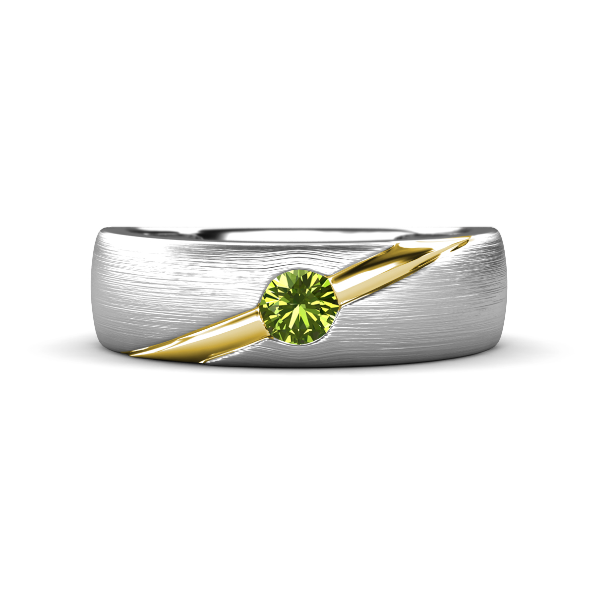 Ekon 1/6 ct Round Peridot Brushed Satin Finish Solitaire Men Wedding Band (5 mm) 