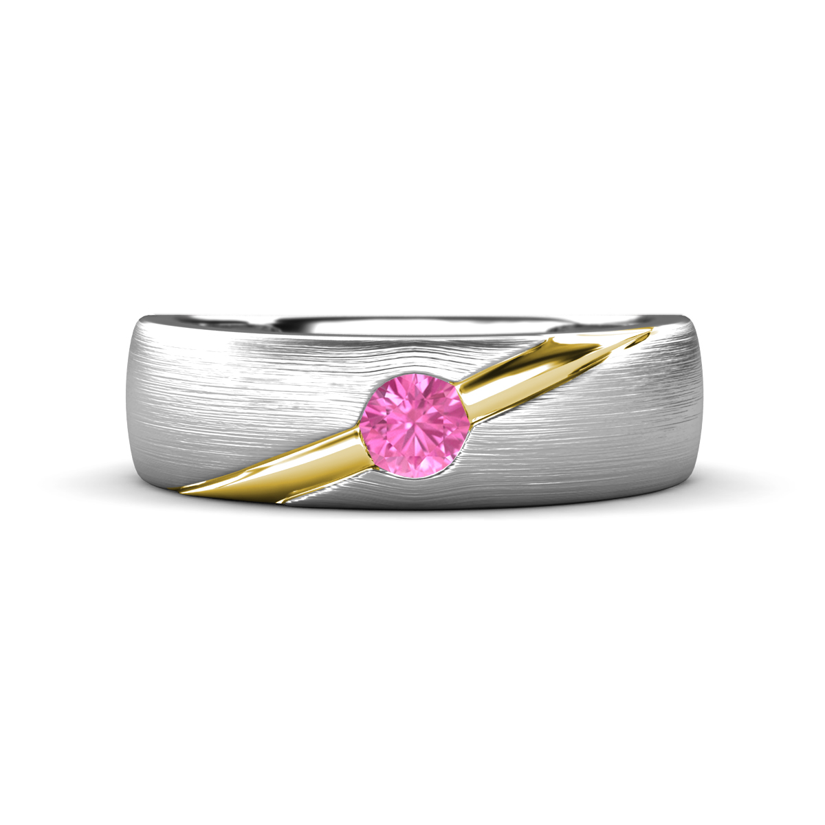 Ekon 1/6 ct Round Pink Sapphire Brushed Satin Finish Solitaire Men Wedding Band (5 mm) 