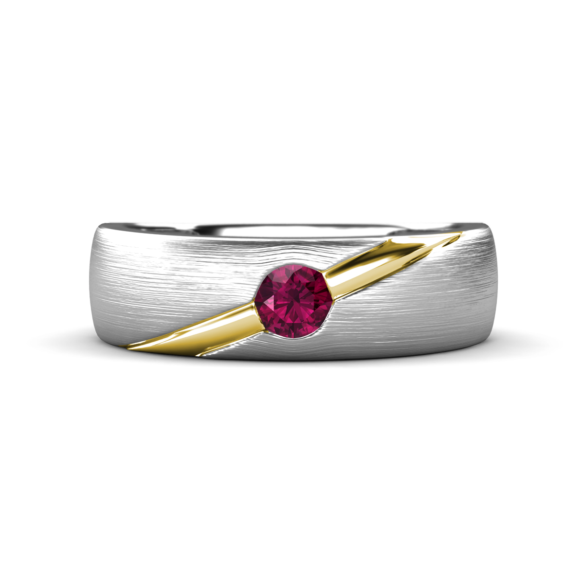 Ekon 1/6 ct Round Rhodolite Garnet Brushed Satin Finish Solitaire Men Wedding Band (5 mm) 