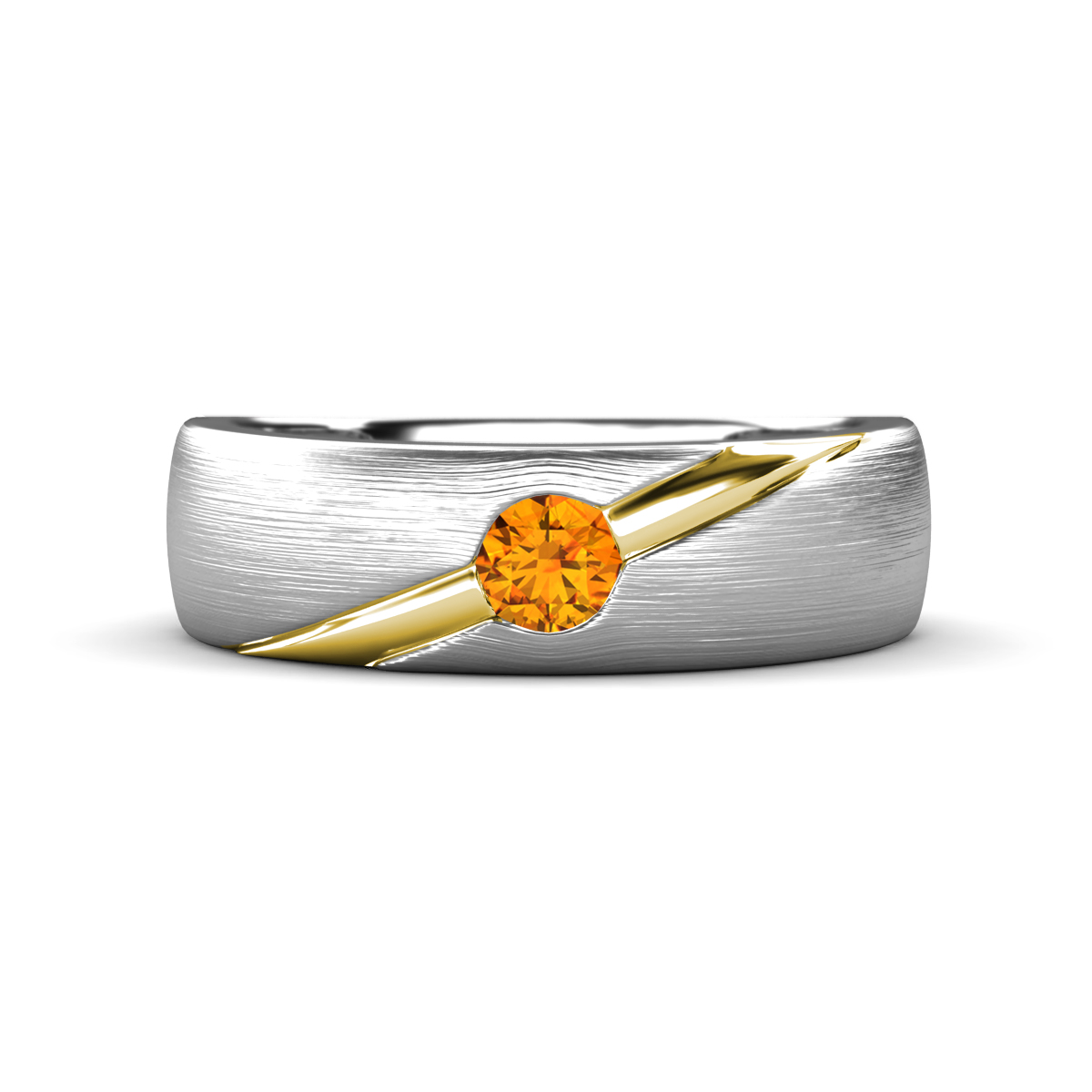 Ekon 1/7 ct Round Citrine Brushed Satin Finish Solitaire Men Wedding Band (5 mm) 
