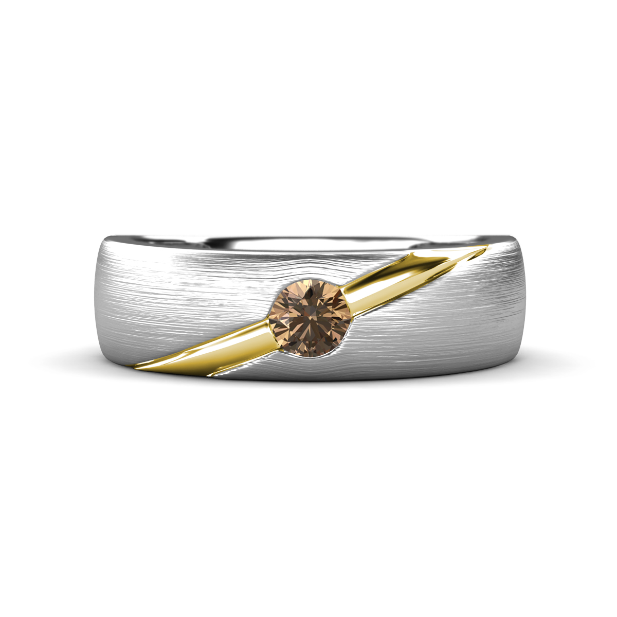 Ekon 1/7 ct Round Smoky Quartz Brushed Satin Finish Solitaire Men Wedding Band (5 mm) 