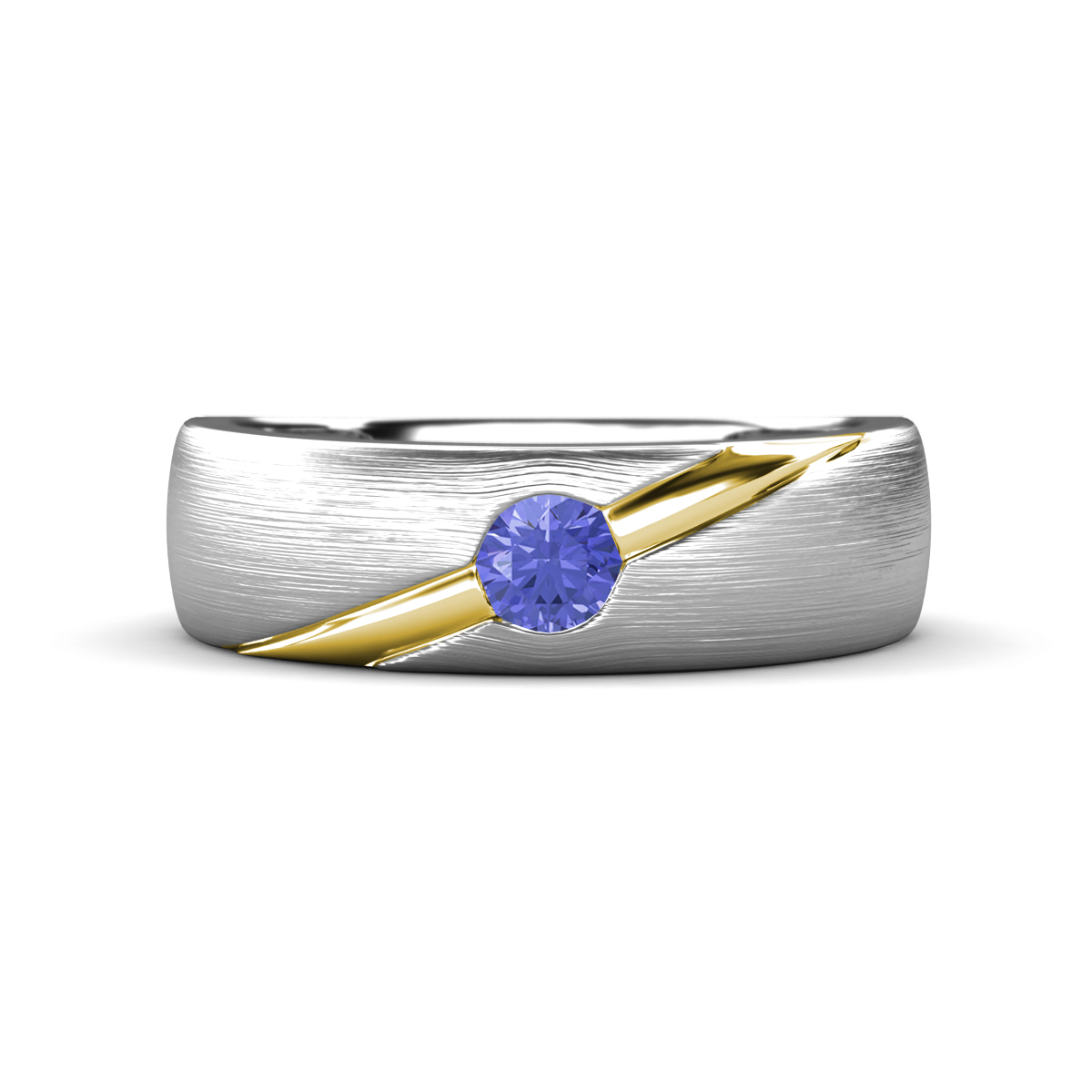 Ekon 1/7 ct Round Tanzanite Brushed Satin Finish Solitaire Men Wedding Band (5 mm) 