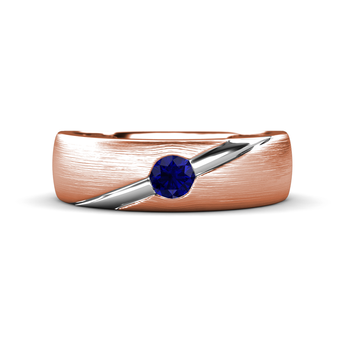 Ekon 1/4 ct Round Blue Sapphire Brushed Satin Finish Solitaire Men Wedding Band (5 mm) 