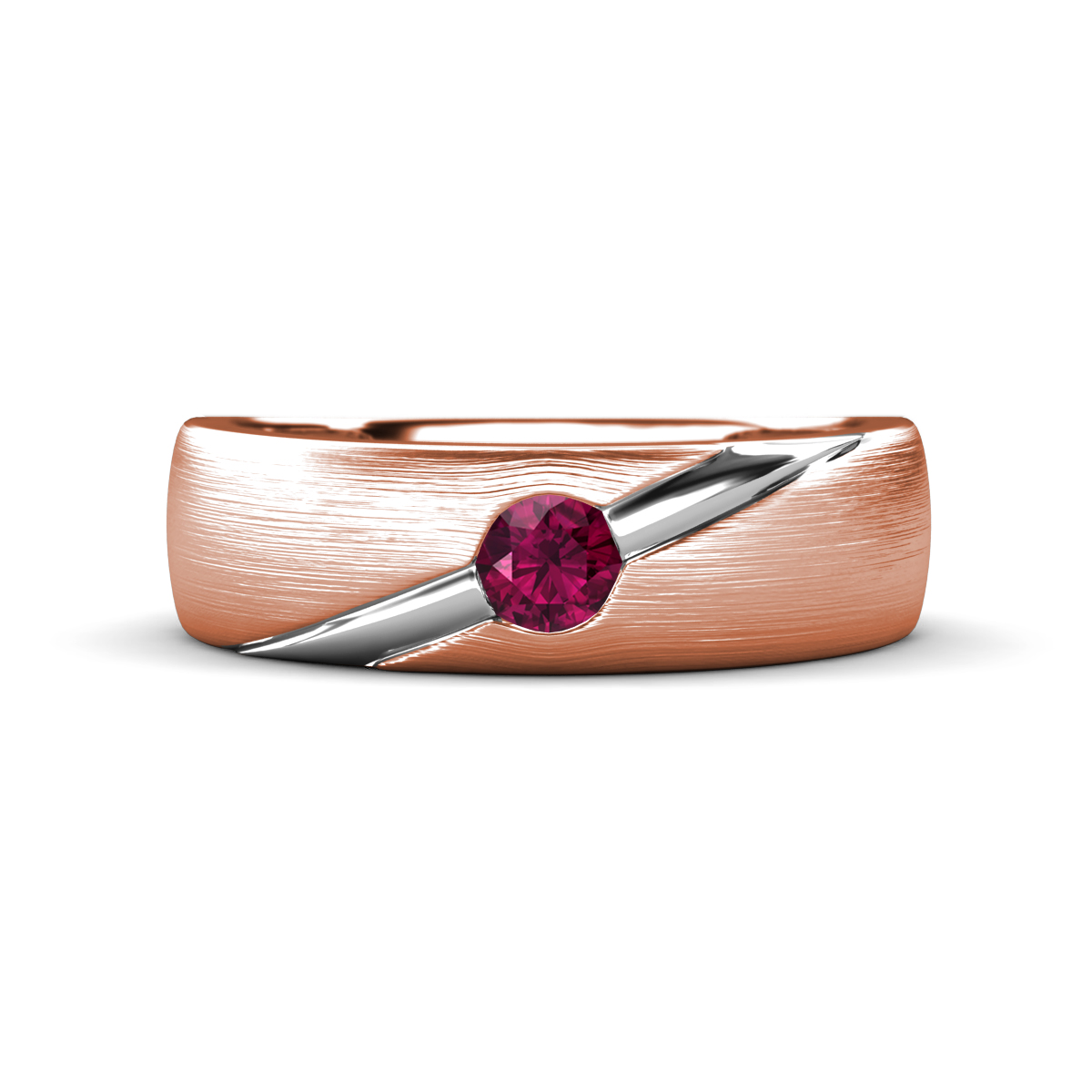 Ekon 1/6 ct Round Rhodolite Garnet Brushed Satin Finish Solitaire Men Wedding Band (5 mm) 