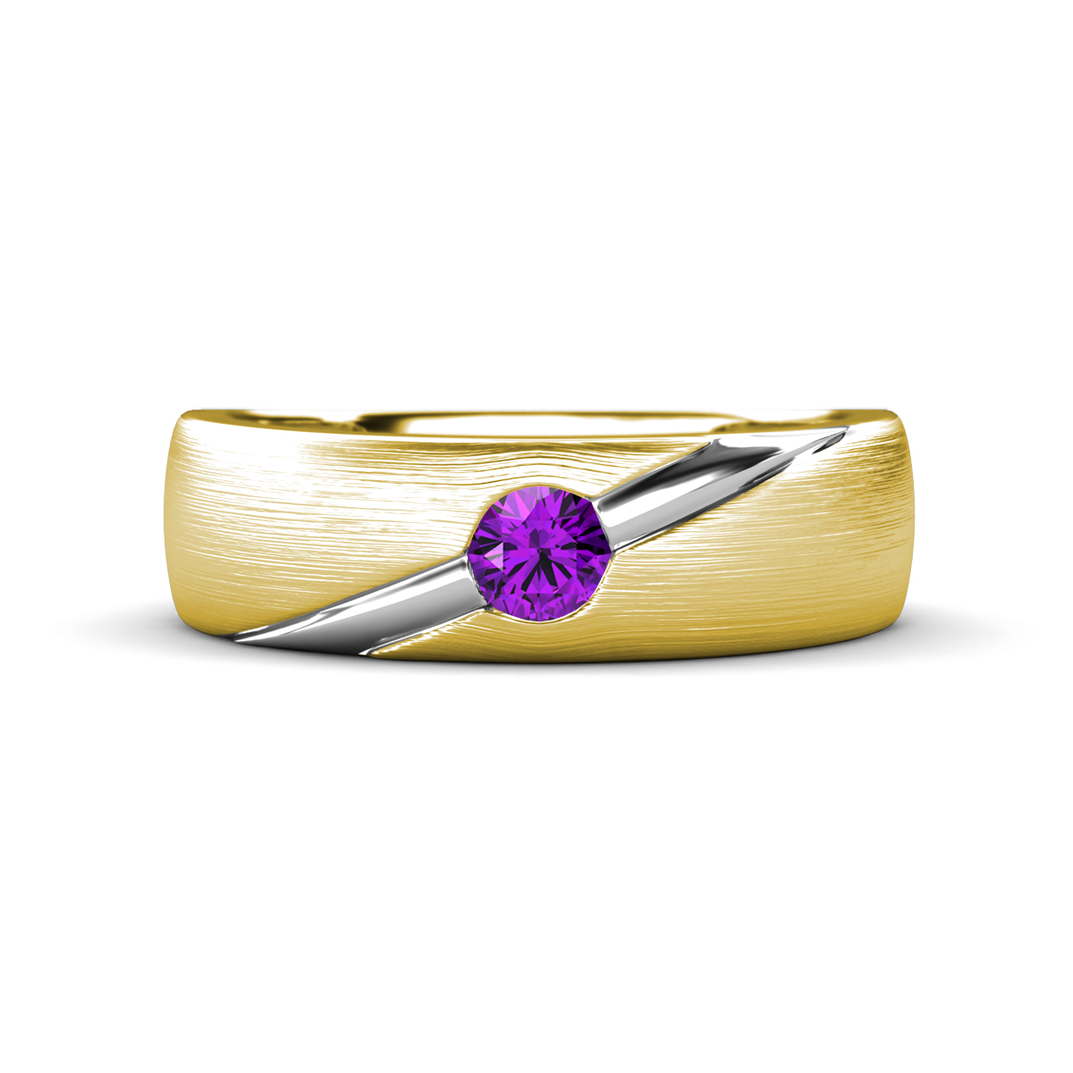 Ekon 1/7 ct Round Amethyst Brushed Satin Finish Solitaire Men Wedding Band (5 mm) 
