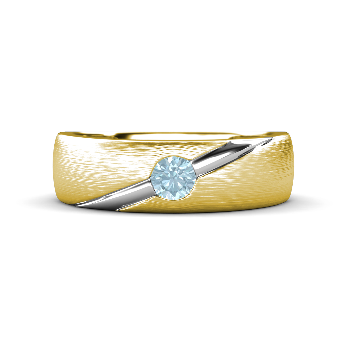 Ekon 1/7 ct Round Aquamarine Brushed Satin Finish Solitaire Men Wedding Band (5 mm) 