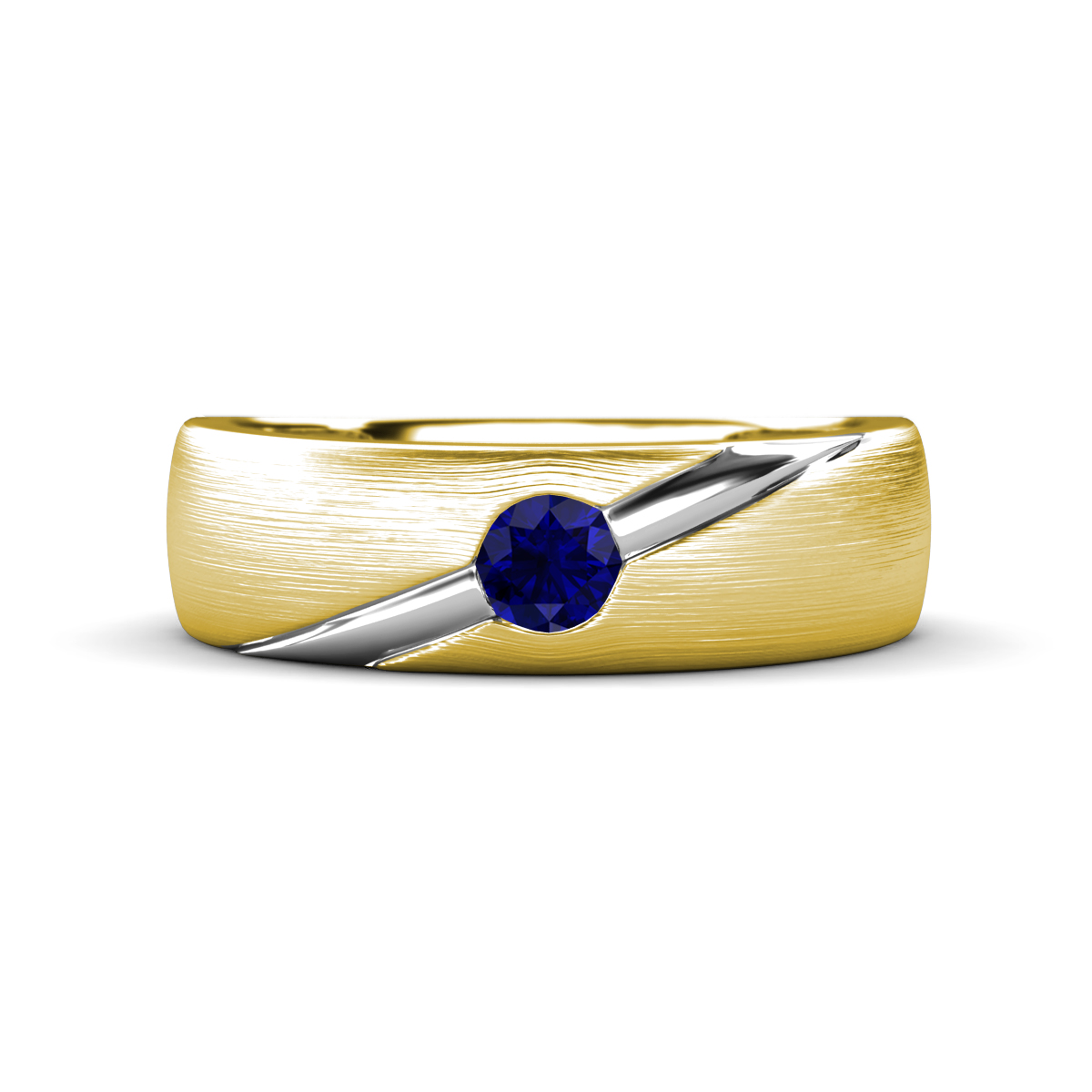 Ekon 1/4 ct Round Blue Sapphire Brushed Satin Finish Solitaire Men Wedding Band (5 mm) 