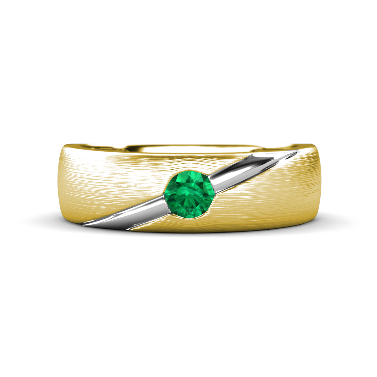 Ekon 1/6 ct Round Emerald Brushed Satin Finish Solitaire Men Wedding Band (5 mm) 