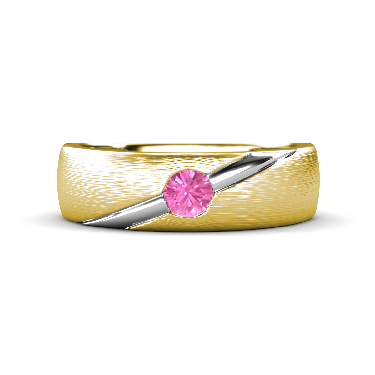 Ekon 1/6 ct Round Pink Sapphire Brushed Satin Finish Solitaire Men Wedding Band (5 mm) 