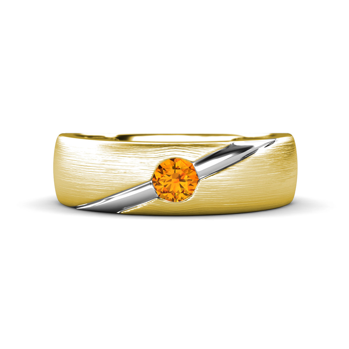 Ekon 1/7 ct Round Citrine Brushed Satin Finish Solitaire Men Wedding Band (5 mm) 