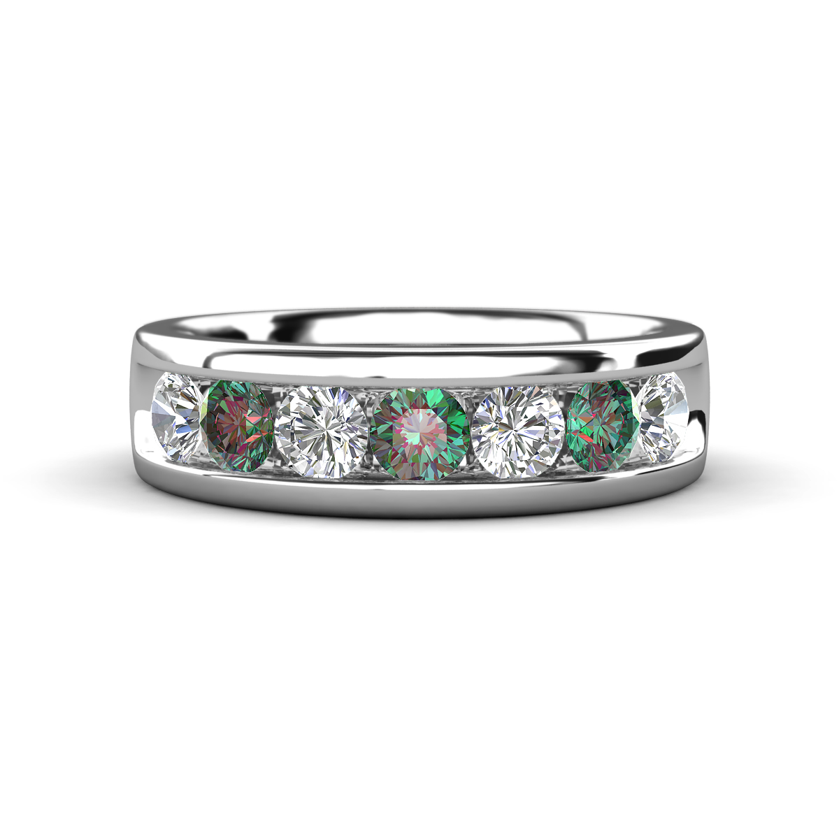 Irvin 1.10 ctw Created Alexandrite and Natural Diamond 7 stone Comfort Fit Men Wedding Band (6 mm) 