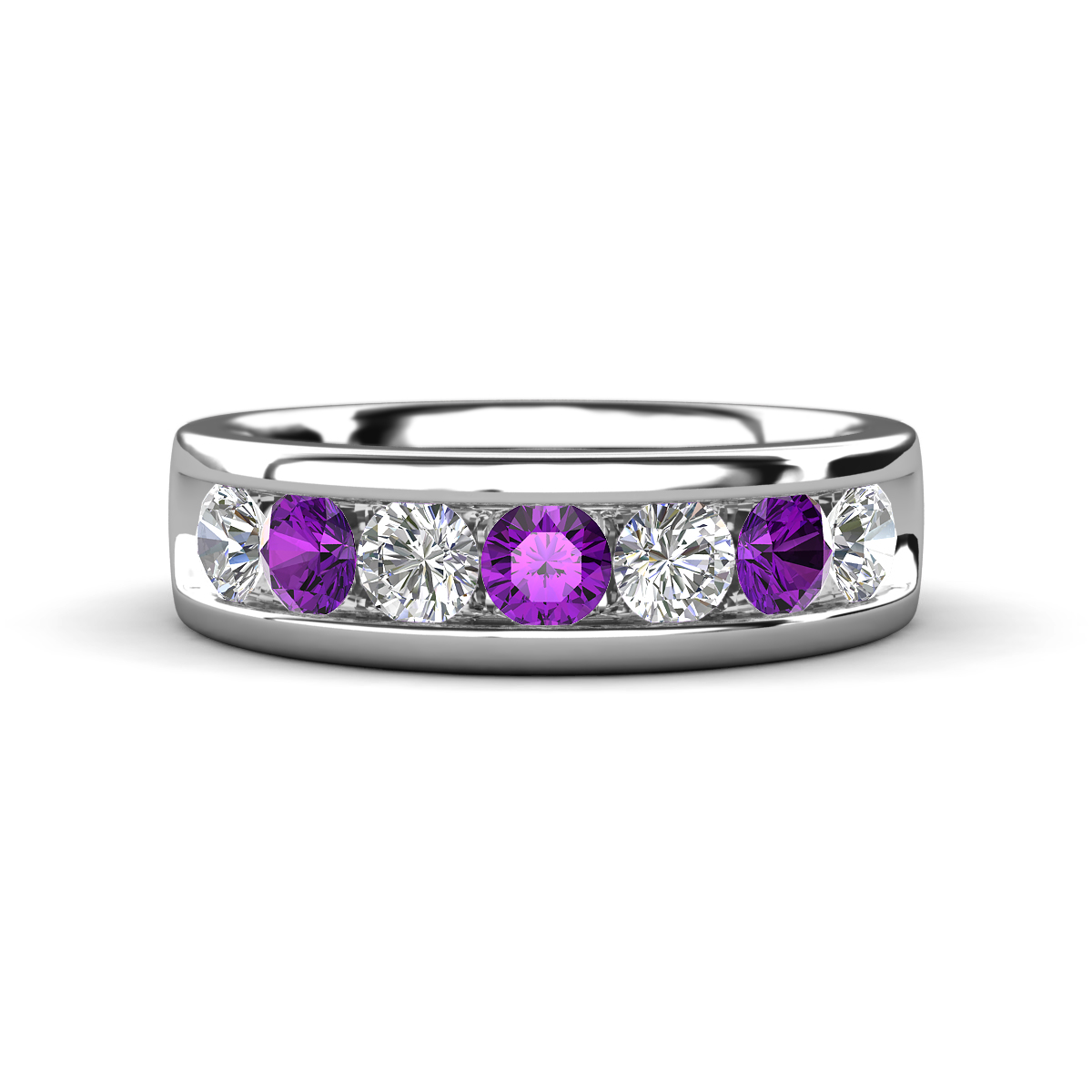 Irvin 1.02 ctw Amethyst and Natural Diamond 7 stone Comfort Fit Men Wedding Band (6 mm) 