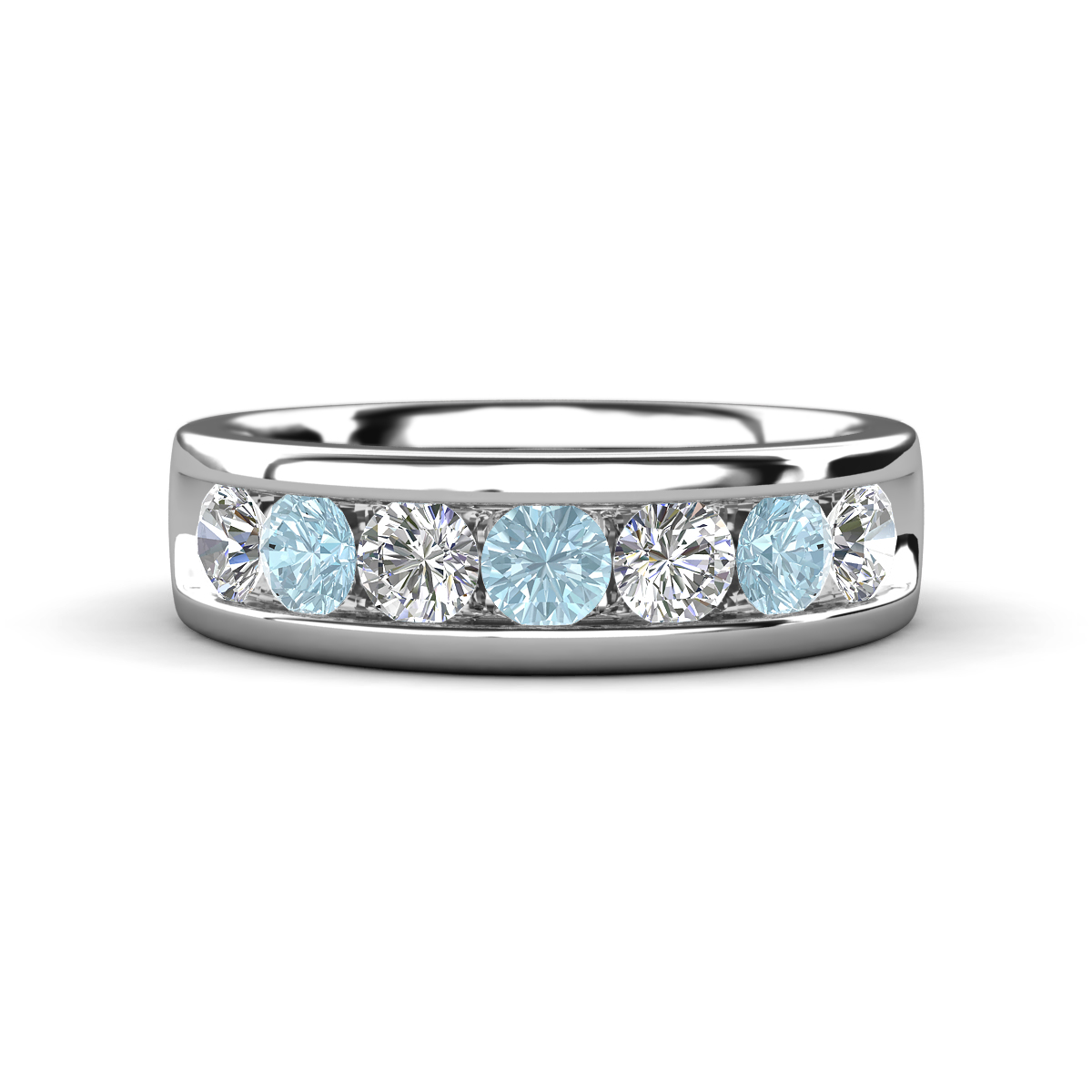 Irvin 1.02 ctw Aquamarine and Natural Diamond 7 stone Comfort Fit Men Wedding Band (6 mm) 