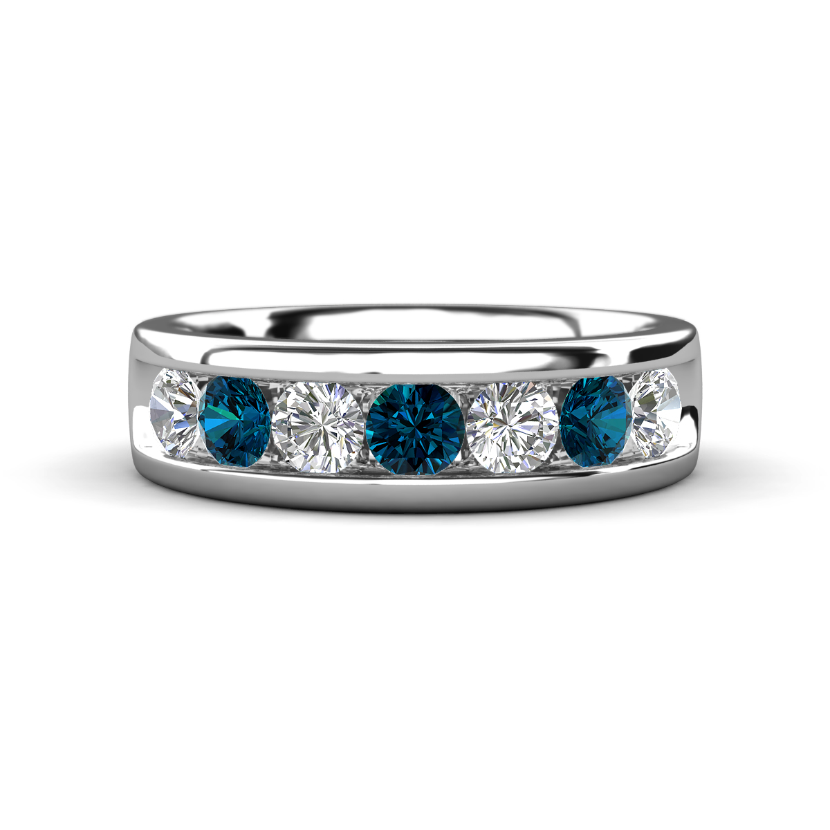 Irvin 1.05 ctw Blue Diamond and Natural Diamond 7 stone Comfort Fit Men Wedding Band (6 mm) 