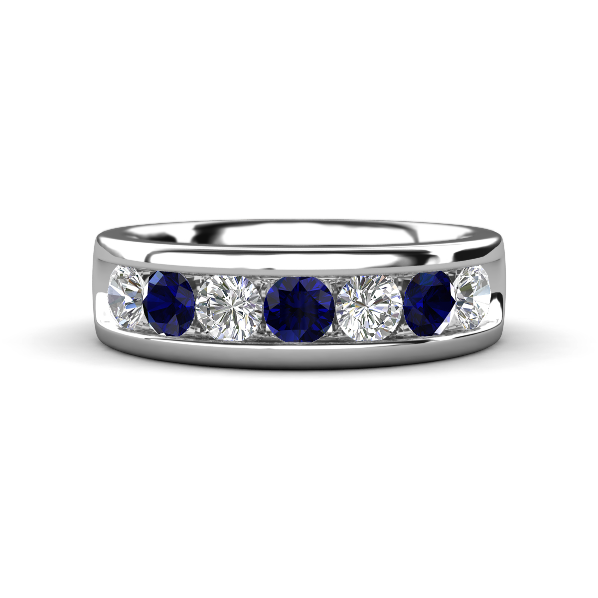 Irvin 1.11 ctw Blue Sapphire and Natural Diamond 7 stone Comfort Fit Men Wedding Band (6 mm) 