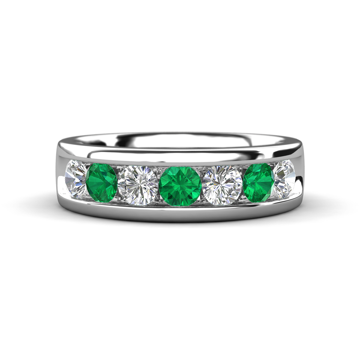 Irvin 1.02 ctw Emerald and Natural Diamond 7 stone Comfort Fit Men Wedding Band (6 mm) 