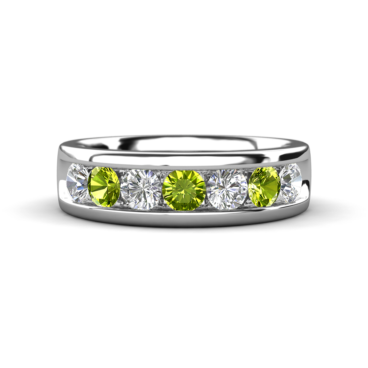 Irvin 1.10 ctw Peridot and Natural Diamond 7 stone Comfort Fit Men Wedding Band (6 mm) 