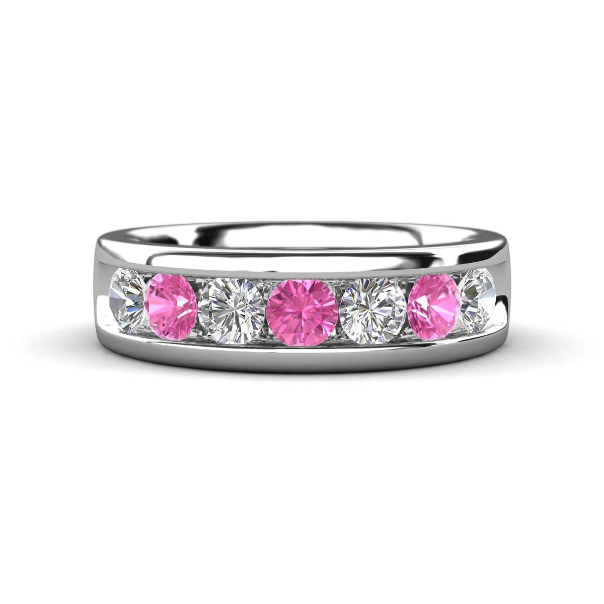 Irvin 1.07 ctw Pink Sapphire and Natural Diamond 7 stone Comfort Fit Men Wedding Band (6 mm) 