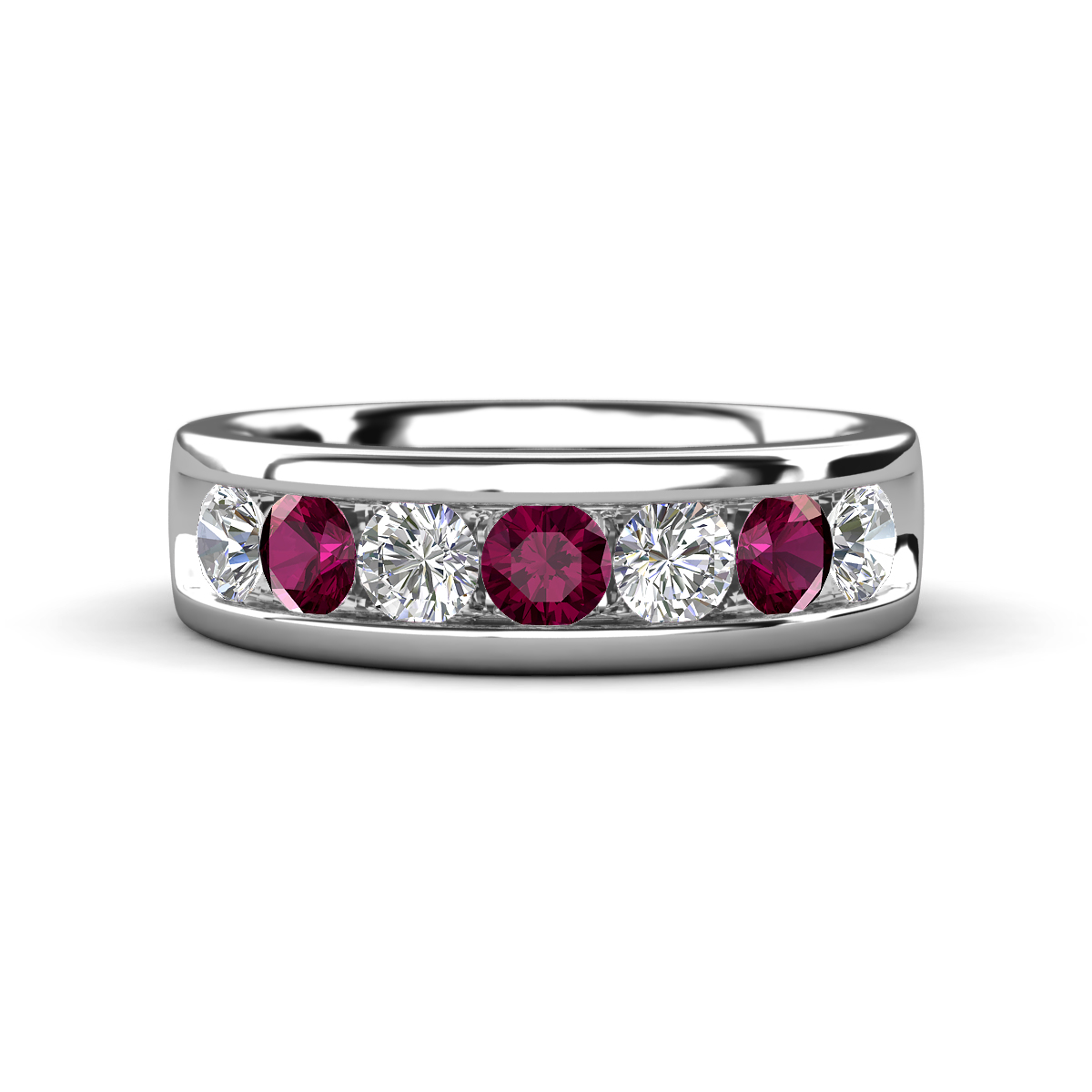 Irvin 1.10 ctw Rhodolite Garnet and Natural Diamond 7 stone Comfort Fit Men Wedding Band (6 mm) 