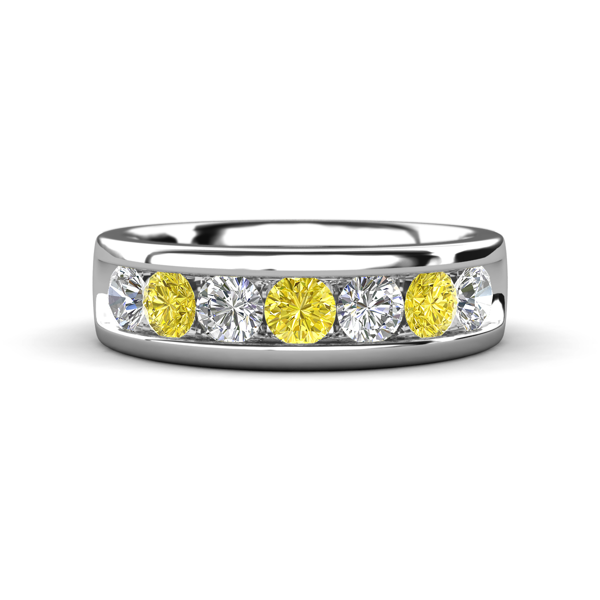 Irvin 1.05 ctw Yellow Diamond and Natural Diamond 7 stone Comfort Fit Men Wedding Band (6 mm) 